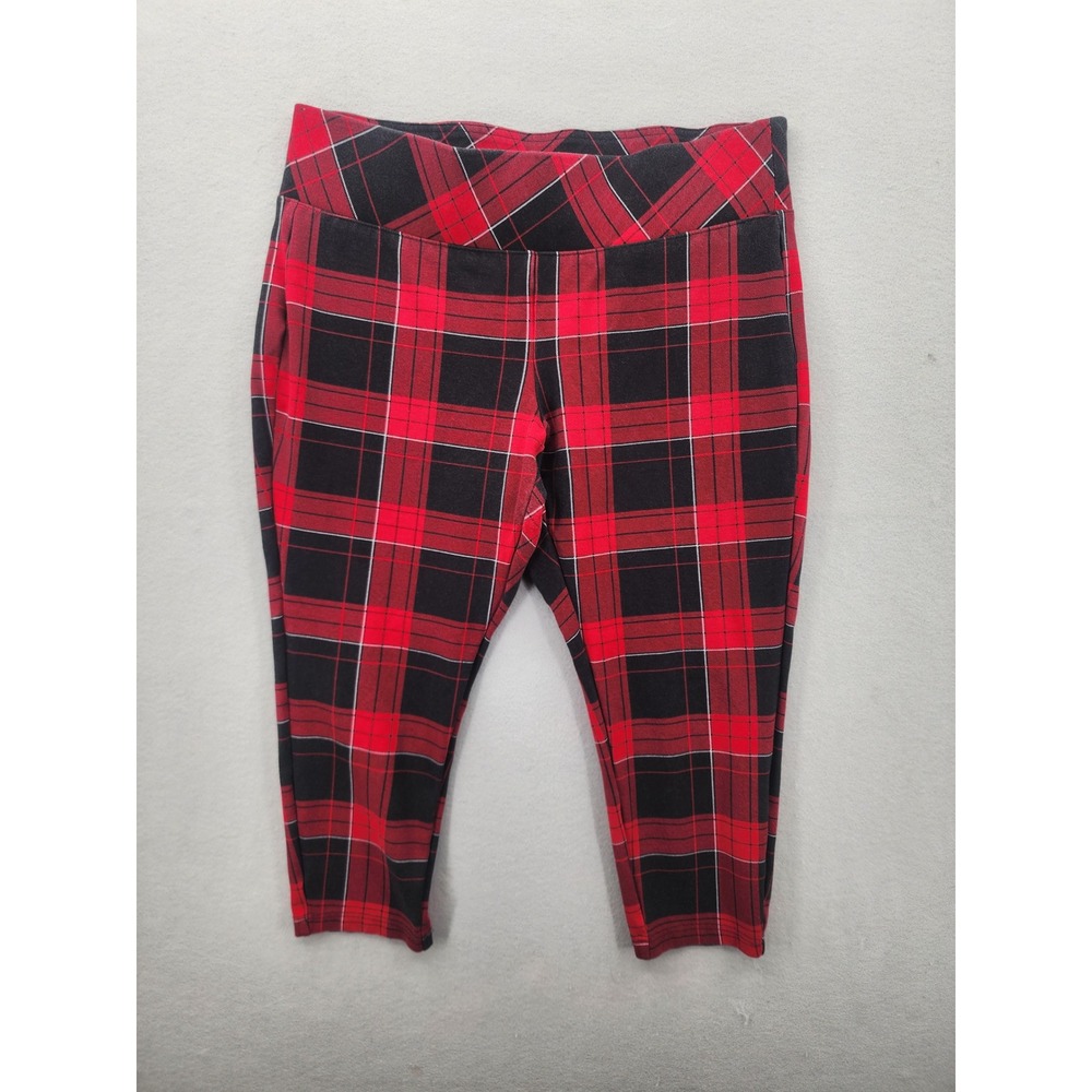 Torrid Plus Size 2 Red Black Plaid Cropped Leggings Stretch Tartan Pull On Pants
